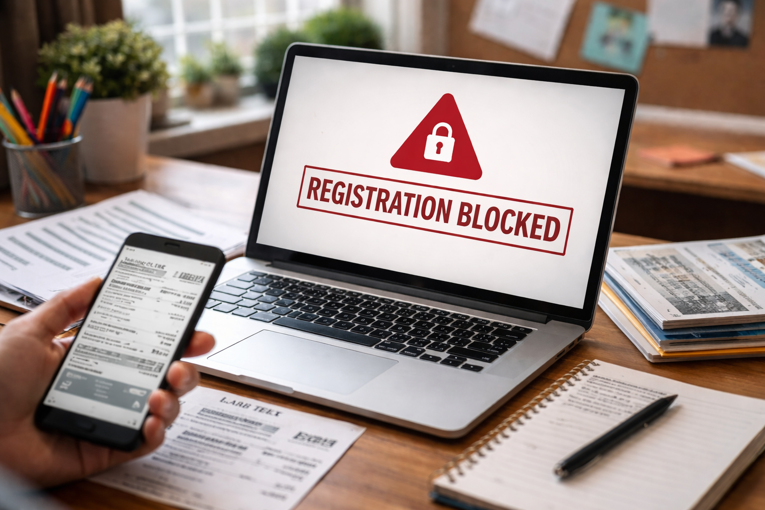 registration blocked due to unpaid lab fee